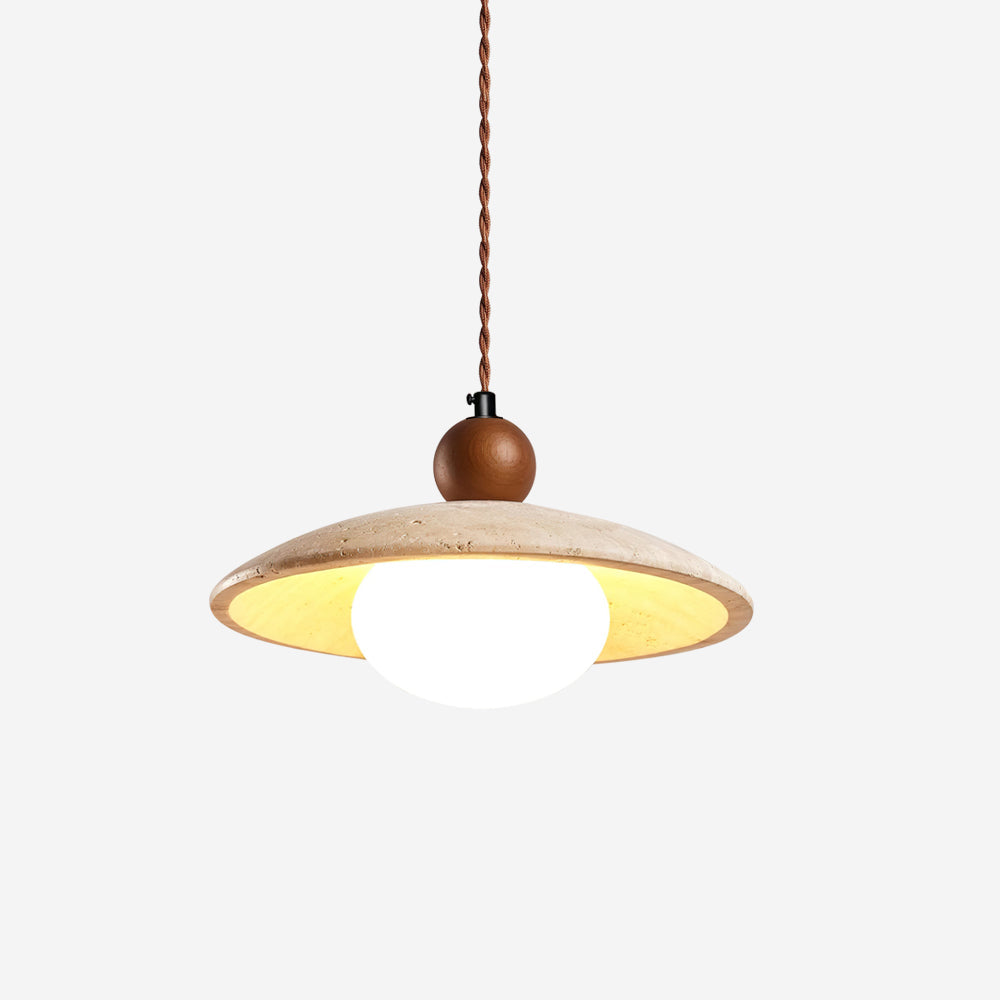 Wooden Accent Pendant Light With Travertine